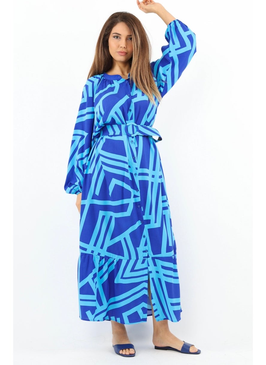 Prive Women's Turn Turquoise Belted 100% Viscose Summer Dress