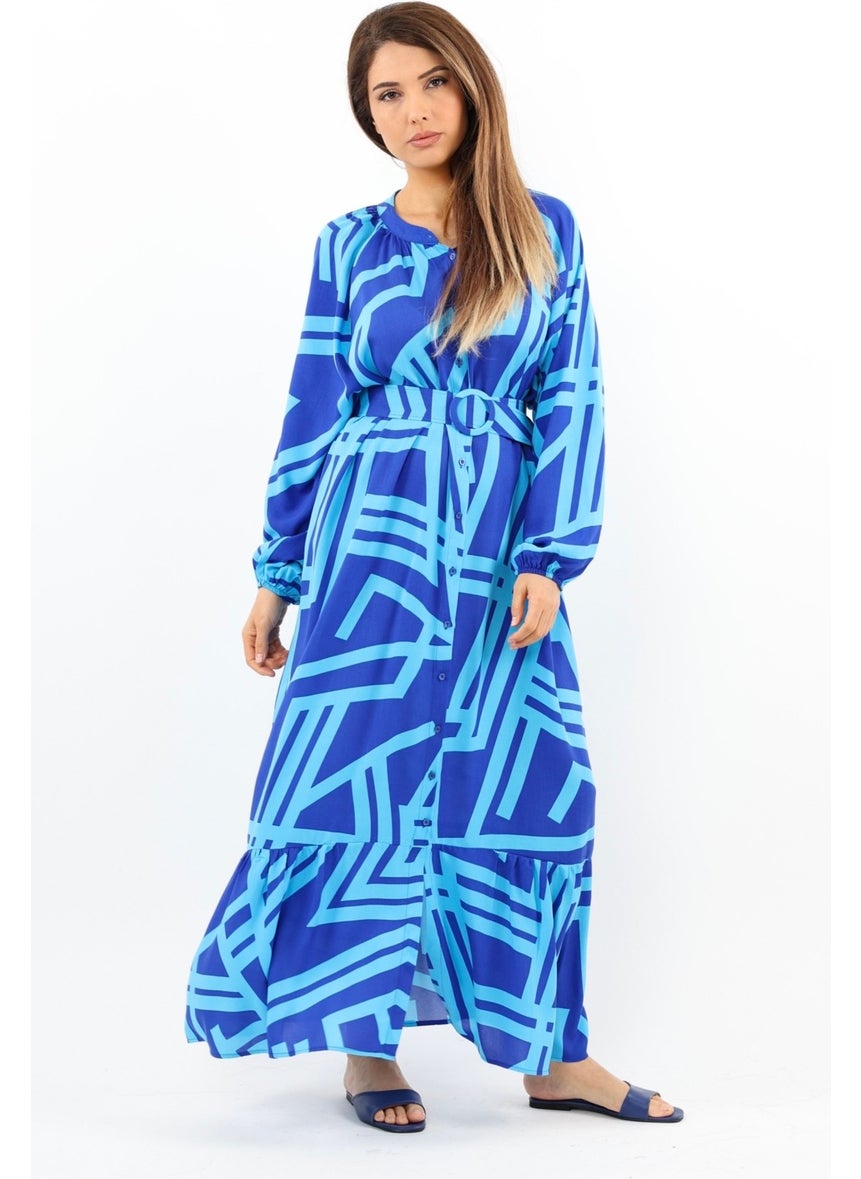Prive Women's Turn Turquoise Belted 100% Viscose Summer Dress