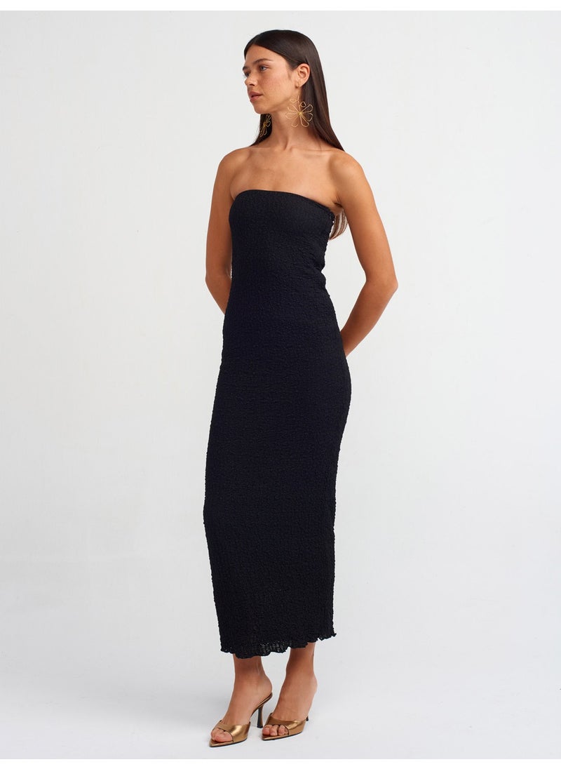 90870 Strapless Midi Dress-Black