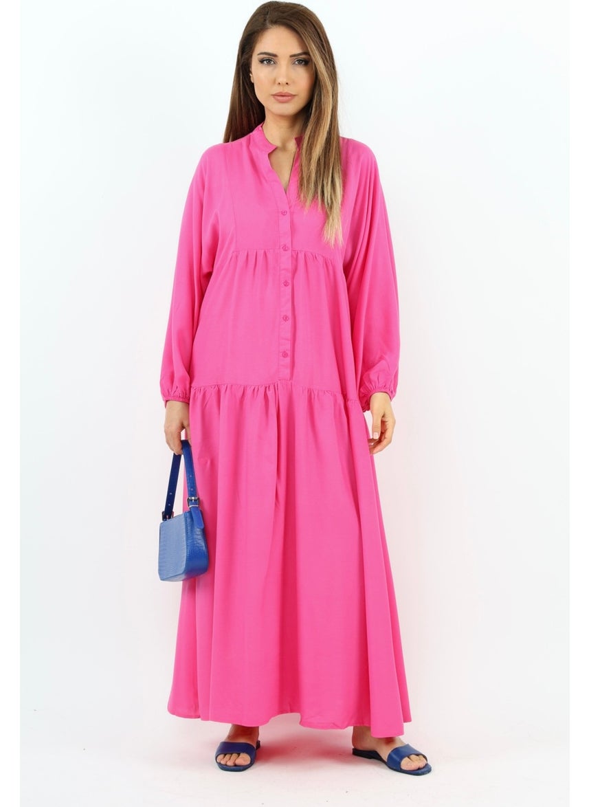 Prive Women's Base 100% Viscose Maxi Length Layered Balloon Sleeve Long Summer Dress