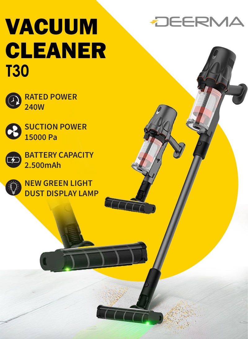 Cordless Portable Vacuum Cleaner Lightweight, Rechargeable, Powerful Suction with Multiple Attachments for Home, Car, and Office Use 240 W T30 Black