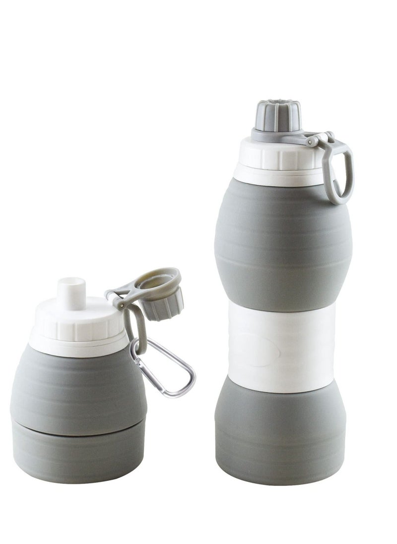 Collapsible Water Bottles BPA Free Silicone Travel Mug Reusable Water Bottle for Hot and Cold Drinks Portable Leak-Proof Sports Water Bottle with Hiking Buckle Gray 20 Oz 600 ml