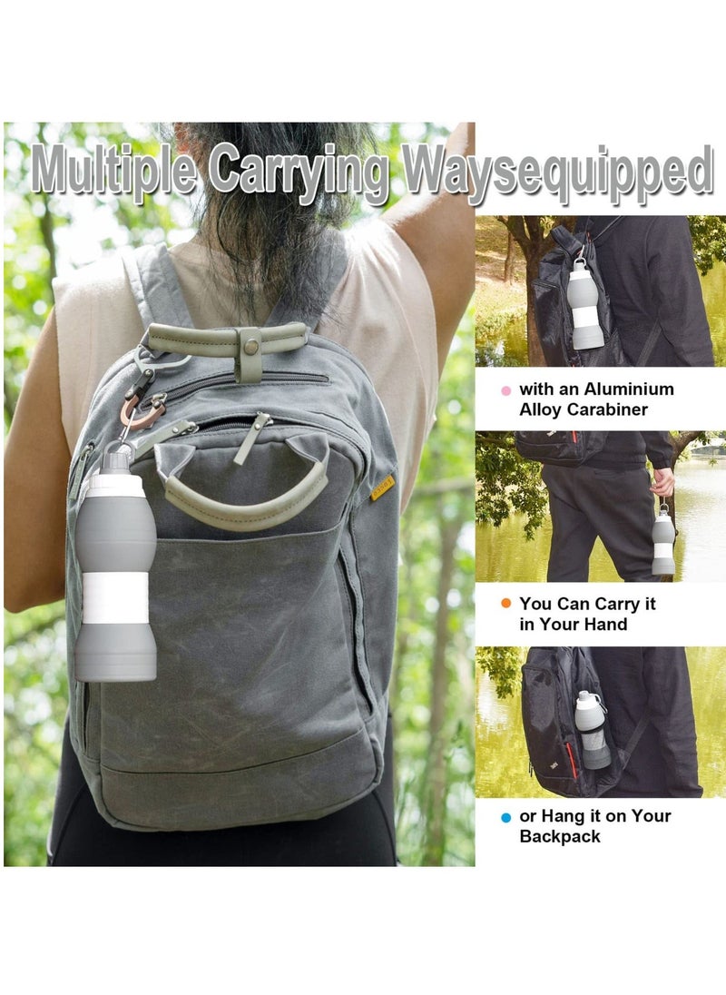 Collapsible Water Bottles BPA Free Silicone Travel Mug Reusable Water Bottle for Hot and Cold Drinks Portable Leak-Proof Sports Water Bottle with Hiking Buckle Gray 20 Oz 600 ml