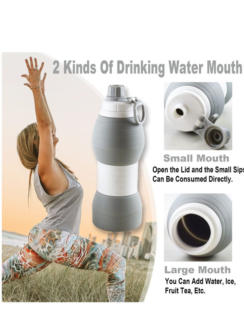 Collapsible Water Bottles BPA Free Silicone Travel Mug Reusable Water Bottle for Hot and Cold Drinks Portable Leak-Proof Sports Water Bottle with Hiking Buckle Gray 20 Oz 600 ml