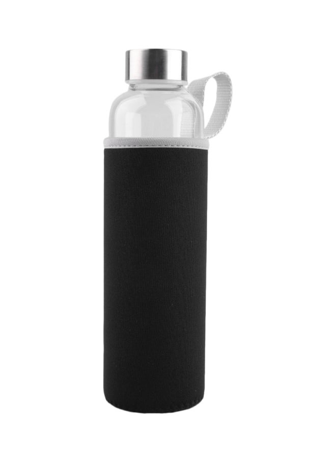 Portable Travel Glass Water Bottle Black/Silver/Blue 23x6.5centimeter