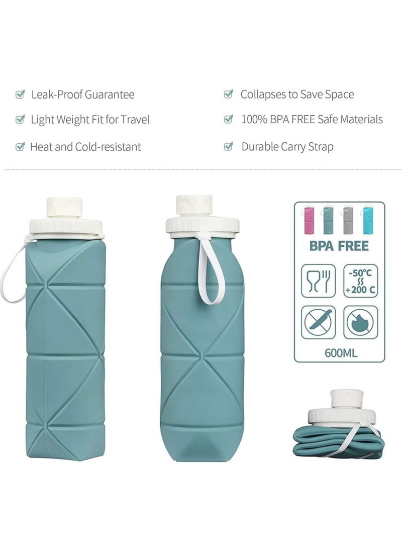 Collapsible water bottle, Silicone water bottle, Carabiner water bottle, Travel water bottle, Leakproof water bottle for home, gym, office, camping