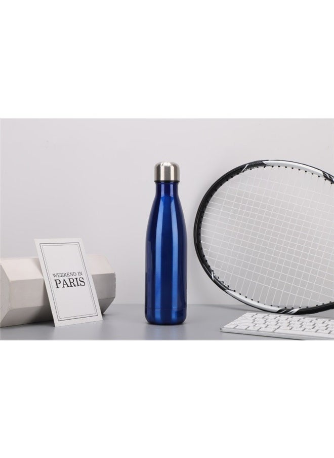 Water Bottle Outdoor Car Water Cup Travel Sports Water Bottle Stainless Steel Vacuum Insulation Cup (Dark blue 500ml)