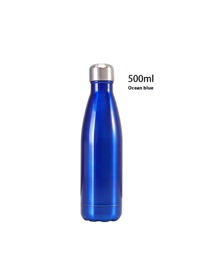 Water Bottle Outdoor Car Water Cup Travel Sports Water Bottle Stainless Steel Vacuum Insulation Cup (Dark blue 500ml)