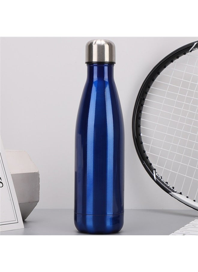 Water Bottle Outdoor Car Water Cup Travel Sports Water Bottle Stainless Steel Vacuum Insulation Cup (Dark blue 500ml)