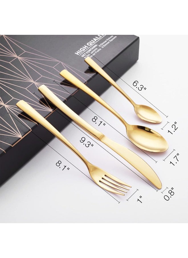 Stainless Steel Cutlery Set, 24-Piece Set of Golden Tableware Western-Style Kitchen Tableware