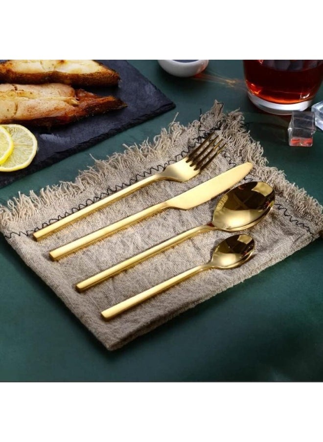 Stainless Steel Cutlery Set, 24-Piece Set of Golden Tableware Western-Style Kitchen Tableware
