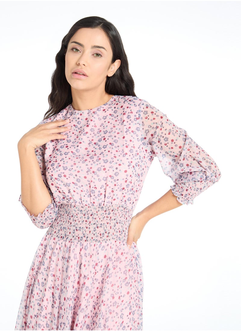 Floral Georgette Smocked Midi