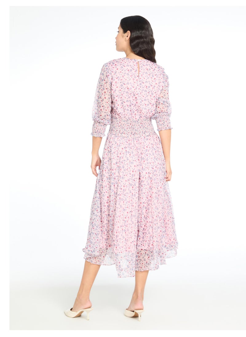 Floral Georgette Smocked Midi