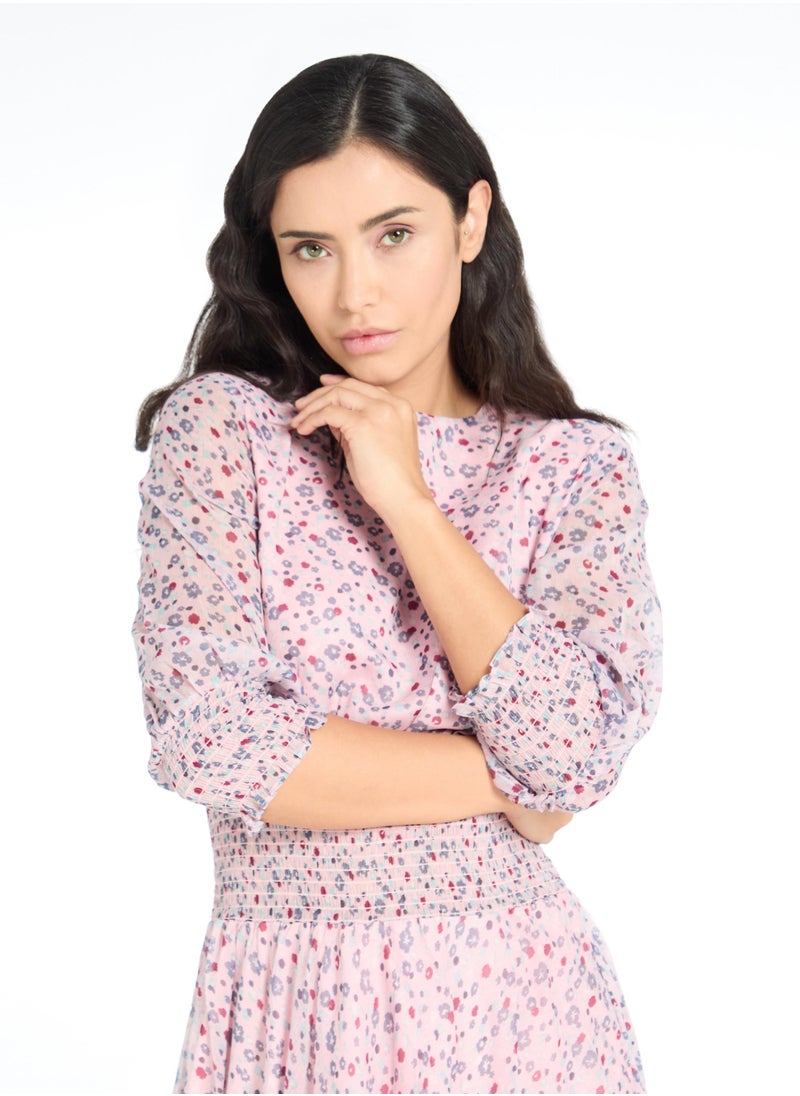 Floral Georgette Smocked Midi