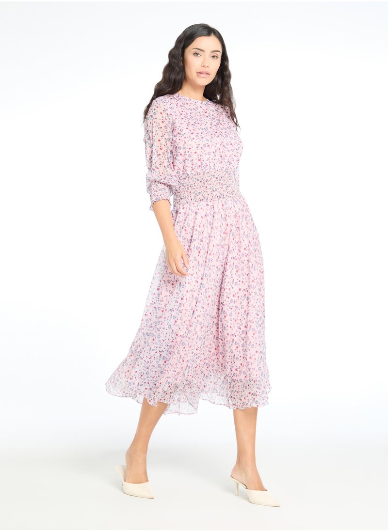 Floral Georgette Smocked Midi