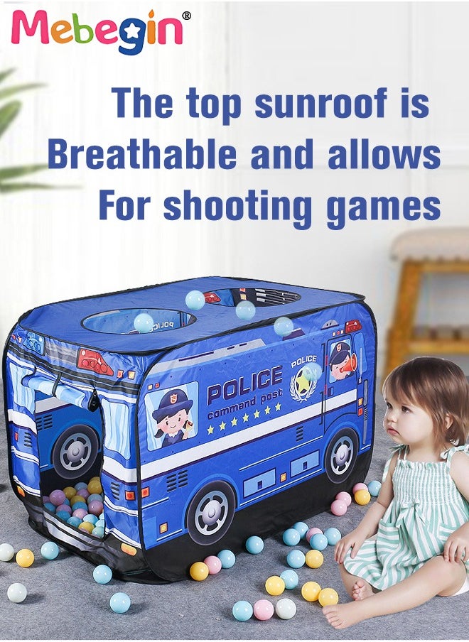Police Car Style Pop-up Play Tent for Kids with 50 Sea Balls and 1 Storage Bag, Creative Playhouse with Sunroof and Roll-up Door, Easy to Set up, Fun Pretend Play, Great for Indoor Playrooms, Outdoo