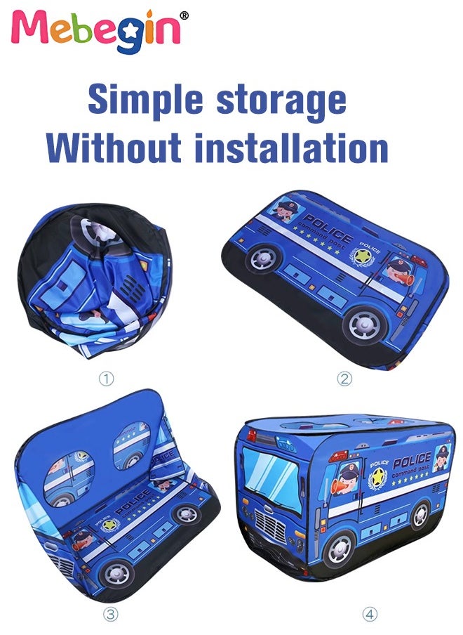 Police Car Style Pop-up Play Tent for Kids with 50 Sea Balls and 1 Storage Bag, Creative Playhouse with Sunroof and Roll-up Door, Easy to Set up, Fun Pretend Play, Great for Indoor Playrooms, Outdoo