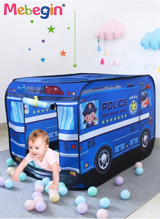 Police Car Style Pop-up Play Tent for Kids with 50 Sea Balls and 1 Storage Bag, Creative Playhouse with Sunroof and Roll-up Door, Easy to Set up, Fun Pretend Play, Great for Indoor Playrooms, Outdoo