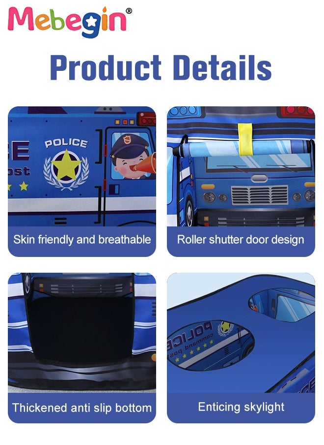 Police Car Style Pop-up Play Tent for Kids with 50 Sea Balls and 1 Storage Bag, Creative Playhouse with Sunroof and Roll-up Door, Easy to Set up, Fun Pretend Play, Great for Indoor Playrooms, Outdoo
