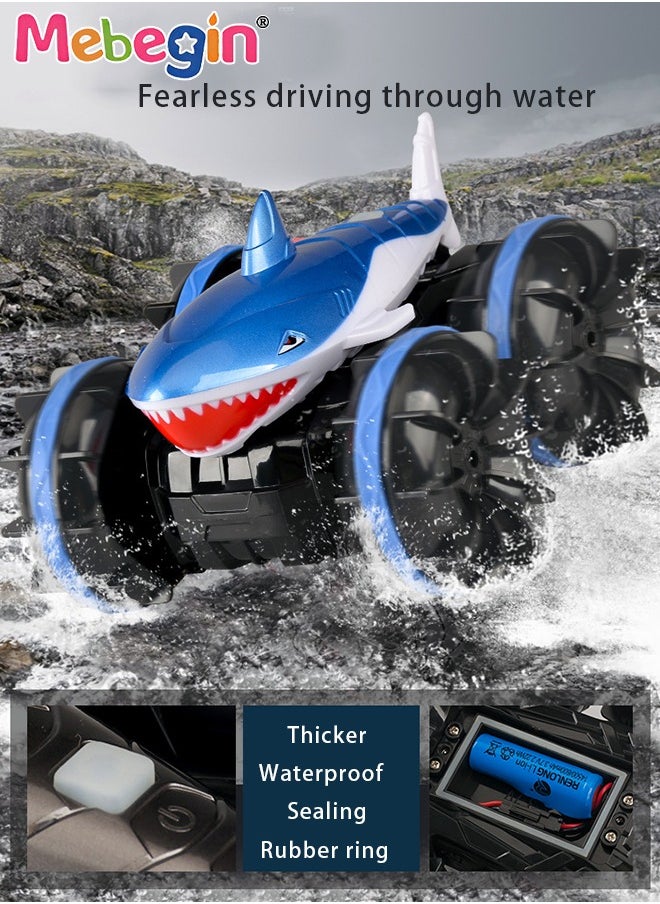 Amphibious Remote Control Car with Shark Shape, 2.4 GHz Double Side Radio Control Drift Race Car, Gesture Sensing RC Stunt Car, Suitable for Various Roads, Ideal Gift for Kids Aged 6+