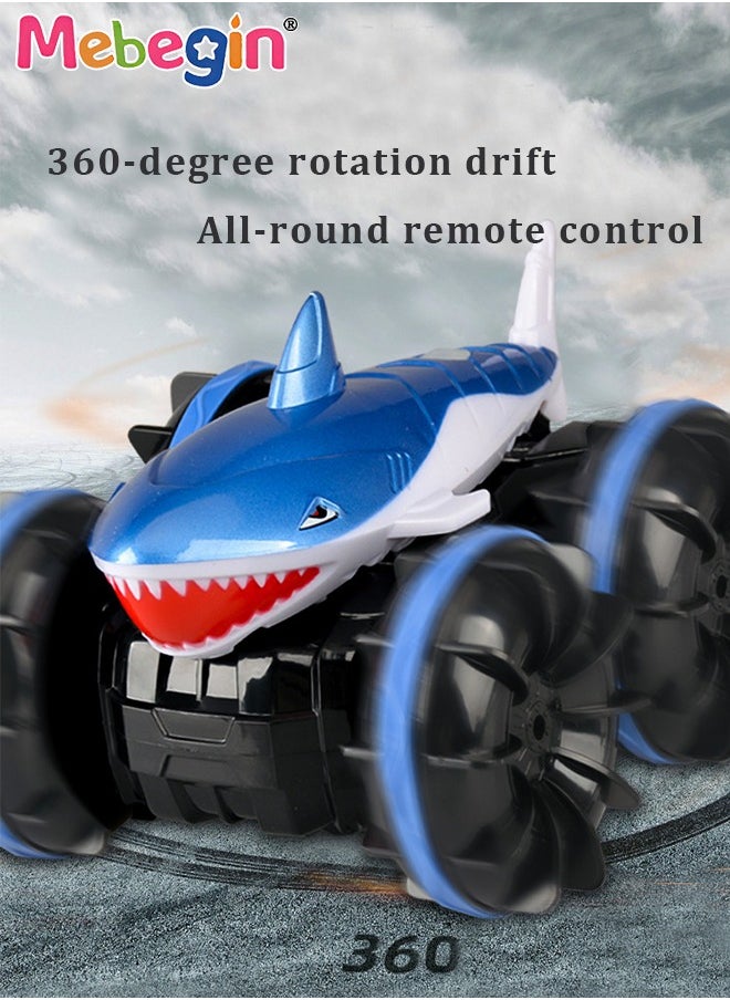 Amphibious Remote Control Car with Shark Shape, 2.4 GHz Double Side Radio Control Drift Race Car, Gesture Sensing RC Stunt Car, Suitable for Various Roads, Ideal Gift for Kids Aged 6+