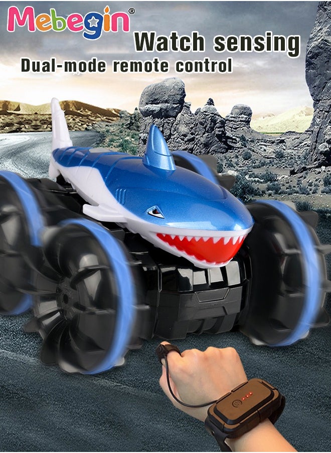Amphibious Remote Control Car with Shark Shape, 2.4 GHz Double Side Radio Control Drift Race Car, Gesture Sensing RC Stunt Car, Suitable for Various Roads, Ideal Gift for Kids Aged 6+