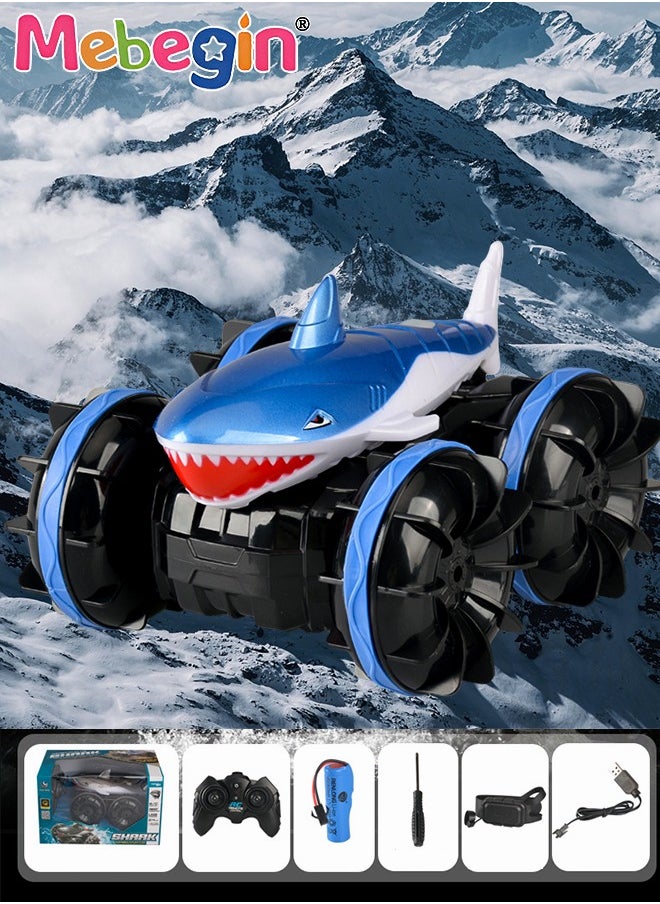Amphibious Remote Control Car with Shark Shape, 2.4 GHz Double Side Radio Control Drift Race Car, Gesture Sensing RC Stunt Car, Suitable for Various Roads, Ideal Gift for Kids Aged 6+
