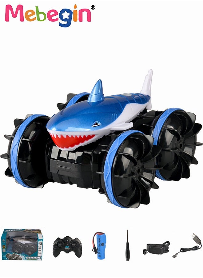 Amphibious Remote Control Car with Shark Shape, 2.4 GHz Double Side Radio Control Drift Race Car, Gesture Sensing RC Stunt Car, Suitable for Various Roads, Ideal Gift for Kids Aged 6+