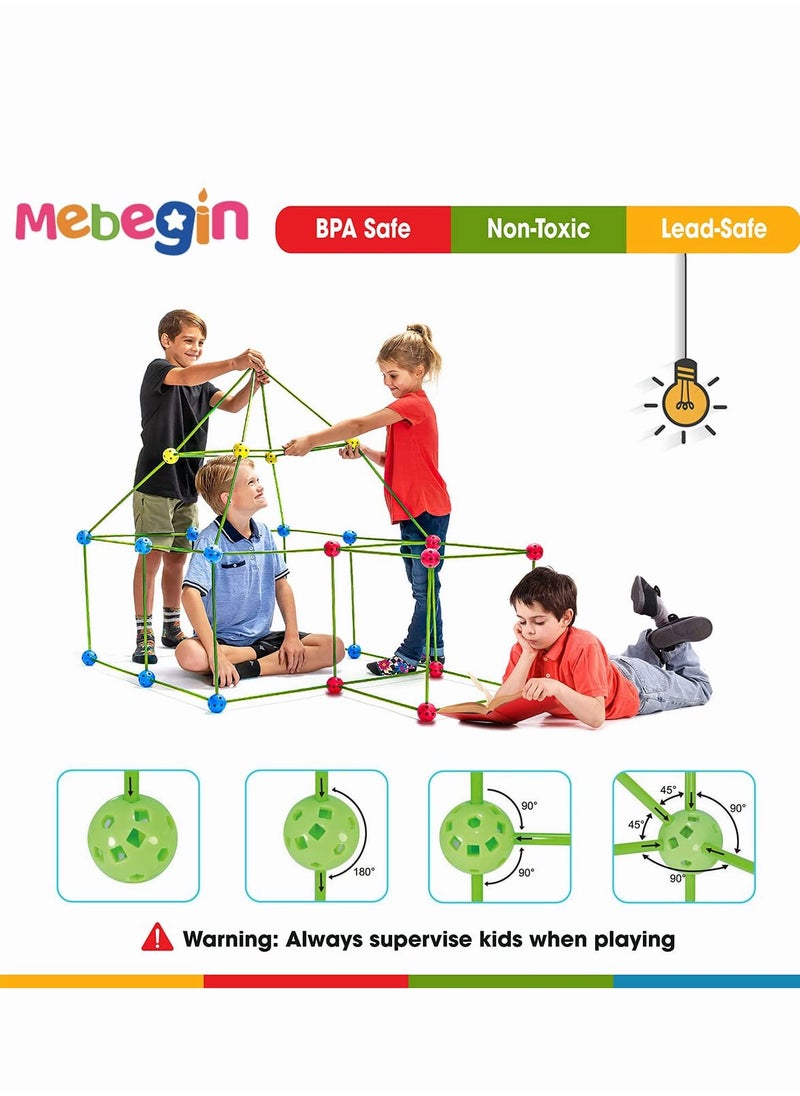 Kids Fort Building Kit with 176 Sticks and 88 Balls, DIY Construction Fort Building Kit, Construction STEM Toys, Fun Castles Tunnels with Rods and Balls, Educational Learning Toy, Ideal Gift for Kid