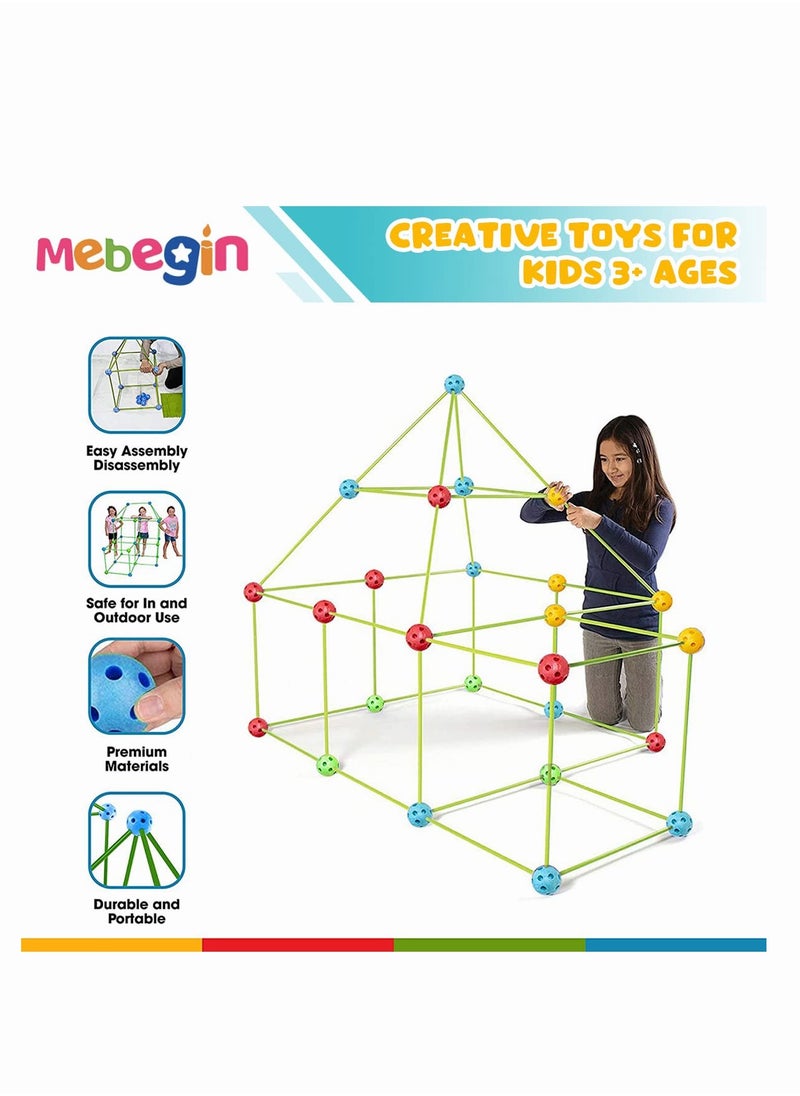 Kids Fort Building Kit with 176 Sticks and 88 Balls, DIY Construction Fort Building Kit, Construction STEM Toys, Fun Castles Tunnels with Rods and Balls, Educational Learning Toy, Ideal Gift for Kid