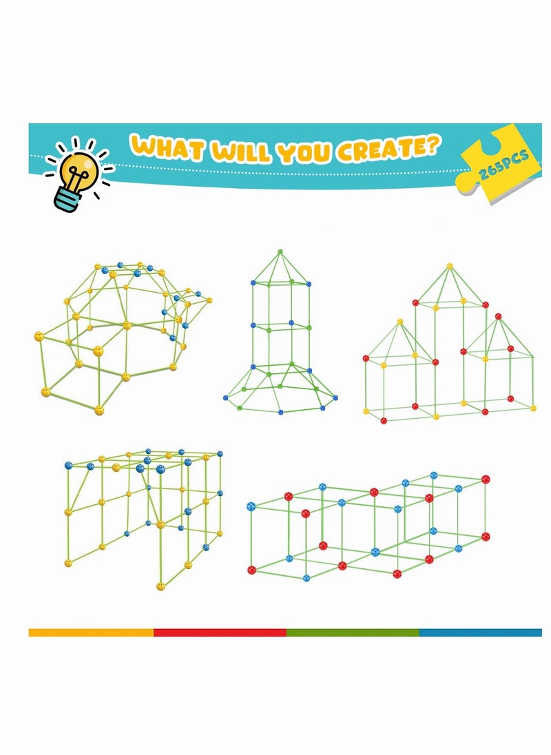 Kids Fort Building Kit with 176 Sticks and 88 Balls, DIY Construction Fort Building Kit, Construction STEM Toys, Fun Castles Tunnels with Rods and Balls, Educational Learning Toy, Ideal Gift for Kid