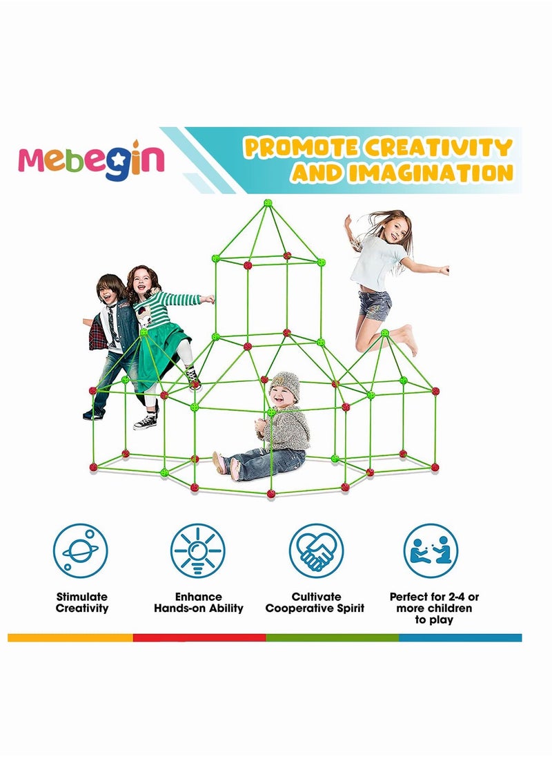 Kids Fort Building Kit with 176 Sticks and 88 Balls, DIY Construction Fort Building Kit, Construction STEM Toys, Fun Castles Tunnels with Rods and Balls, Educational Learning Toy, Ideal Gift for Kid