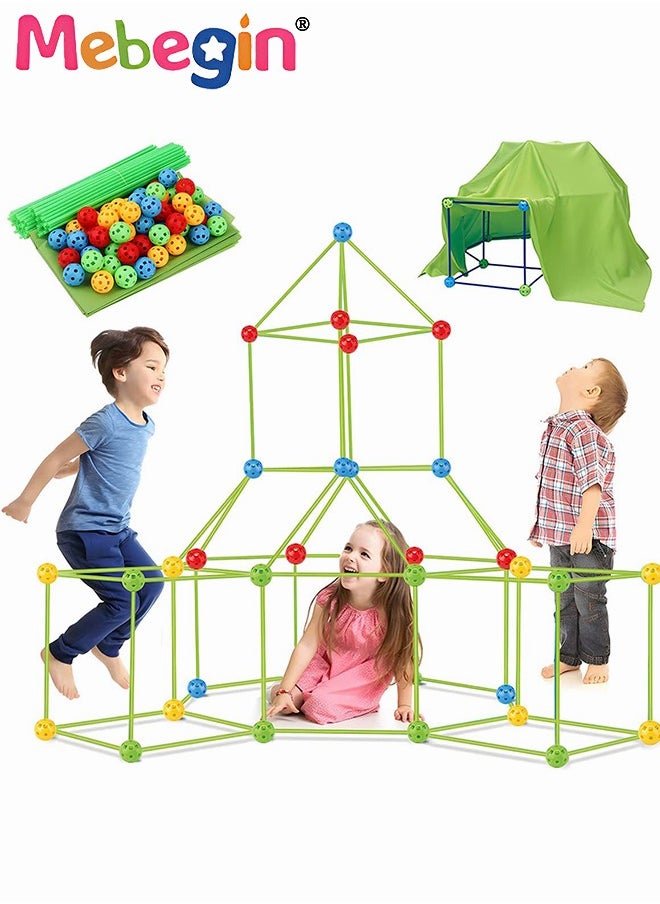 Kids Fort Building Kit with 176 Sticks and 88 Balls, DIY Construction Fort Building Kit, Construction STEM Toys, Fun Castles Tunnels with Rods and Balls, Educational Learning Toy, Ideal Gift for Kid
