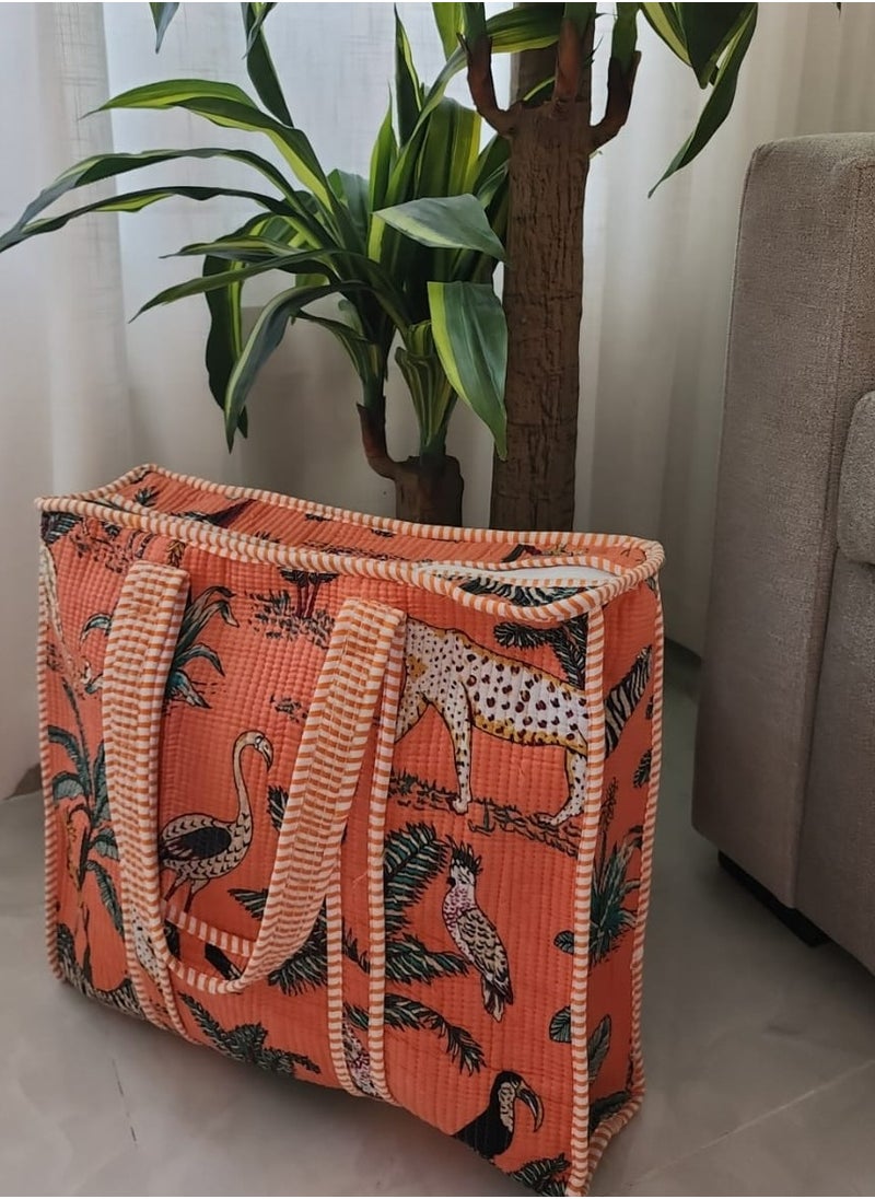 Large cotton lined bag that you can use as a shopping bag,market bag,or beach bag.