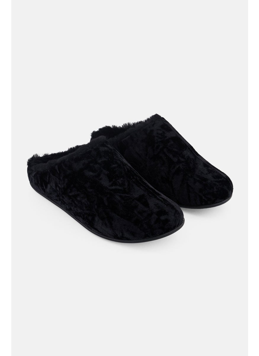 Women Chrissie Velvet Faux Fur Slip On Clogs, Black