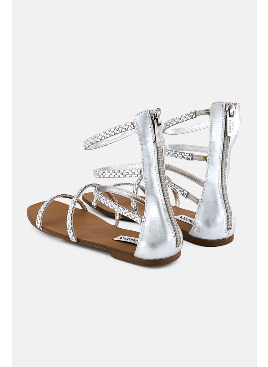 Women Ziiggie Zipper Closure Sandals, Silver