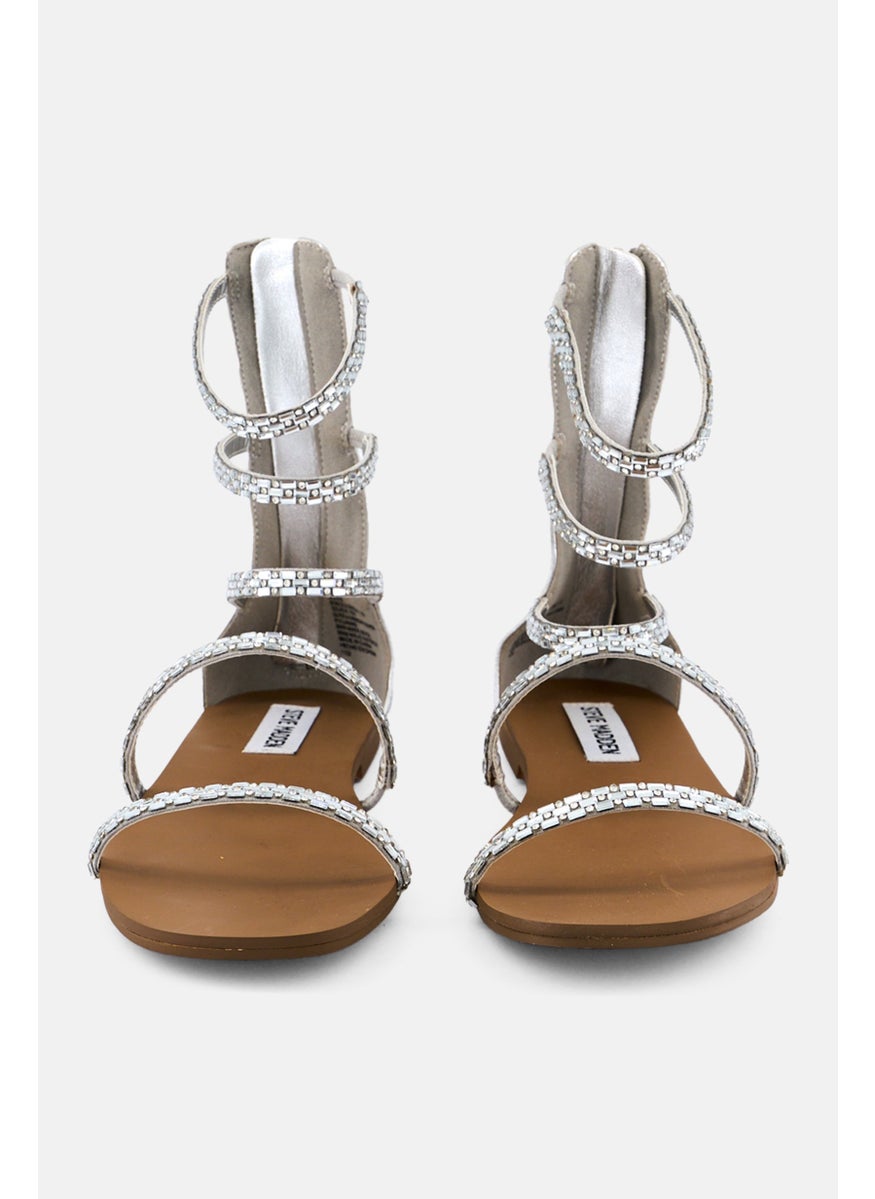 Women Ziiggie Zipper Closure Sandals, Silver
