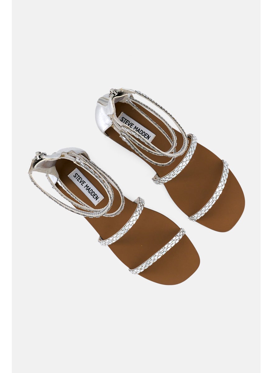 Women Ziiggie Zipper Closure Sandals, Silver