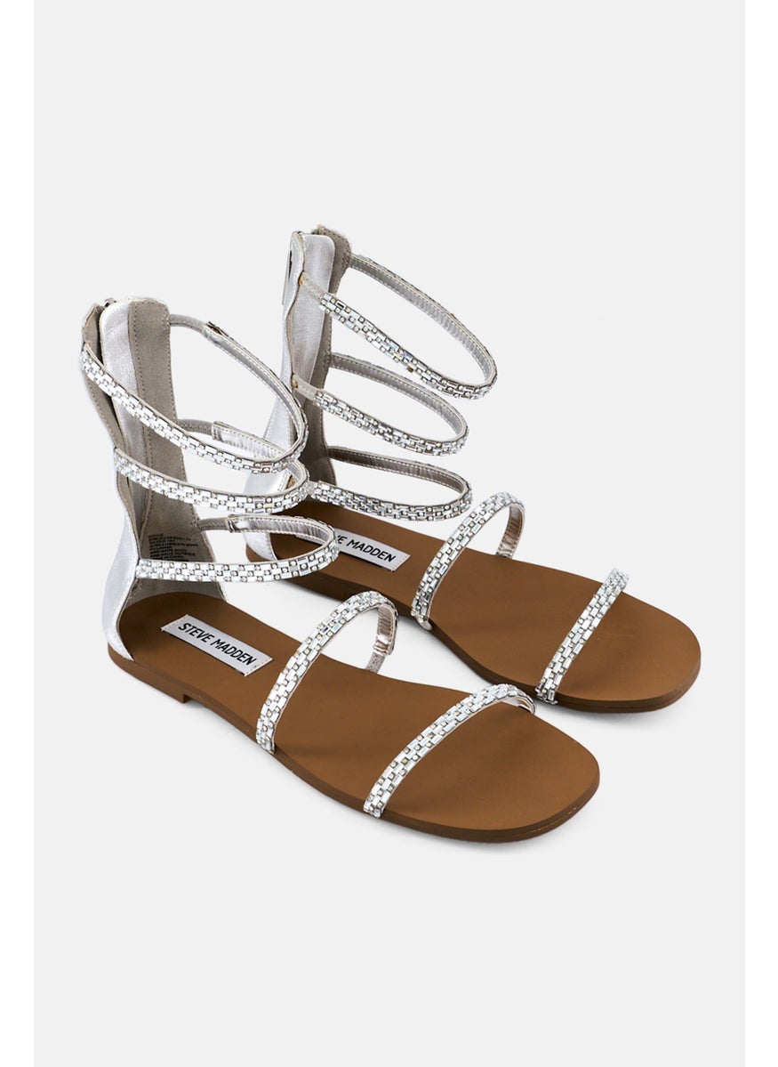 Women Ziiggie Zipper Closure Sandals, Silver