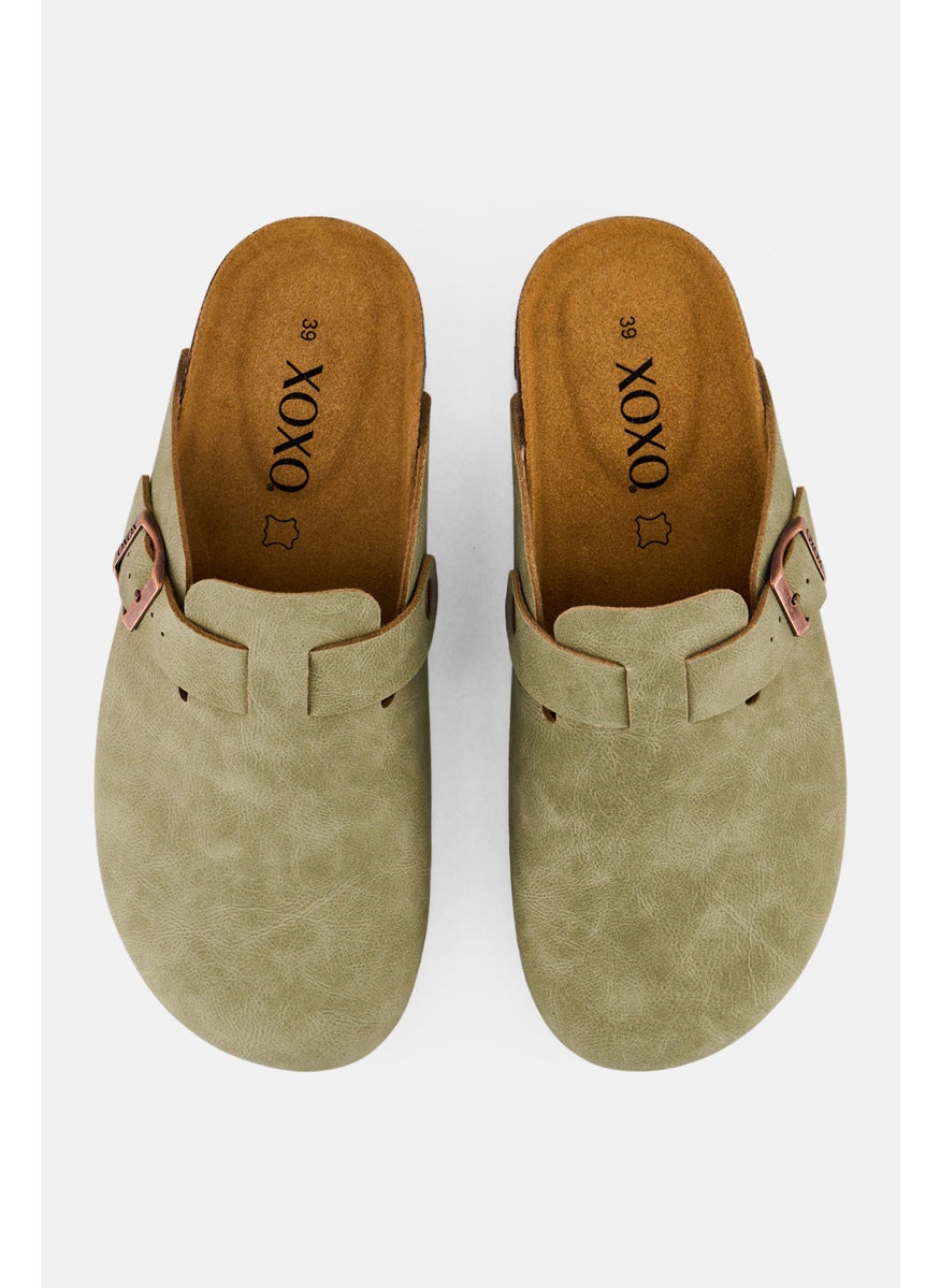 Women Slip On Cork Clogs, Dusty Olive