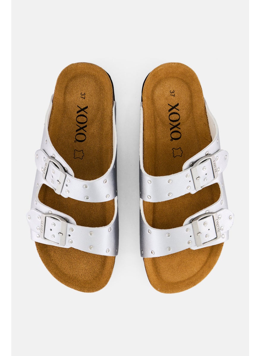 Women Slip On Sandals, Silver