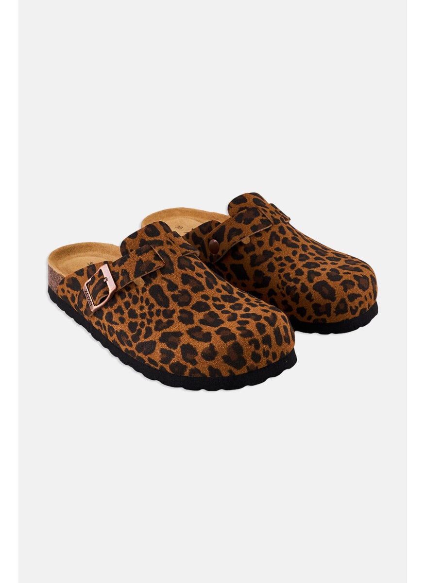 Women Leather Upper Slip On Clogs, Brown