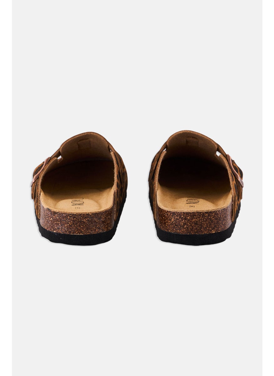 Women Leather Upper Slip On Clogs, Brown