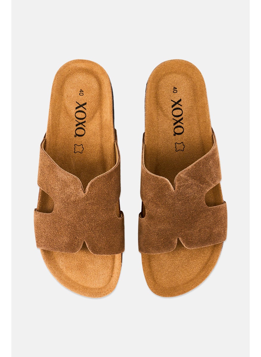 Women Slip On Cork Sandals, Tan