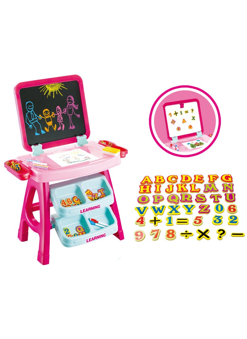 Power Joy Double-Sided Learning Desk | Creative Table | Educational & Learning Toy | Writing & Drawing | With Chalkboard on one side and Magnetic Board on the other | Perfect Gift for Kids and Toddler