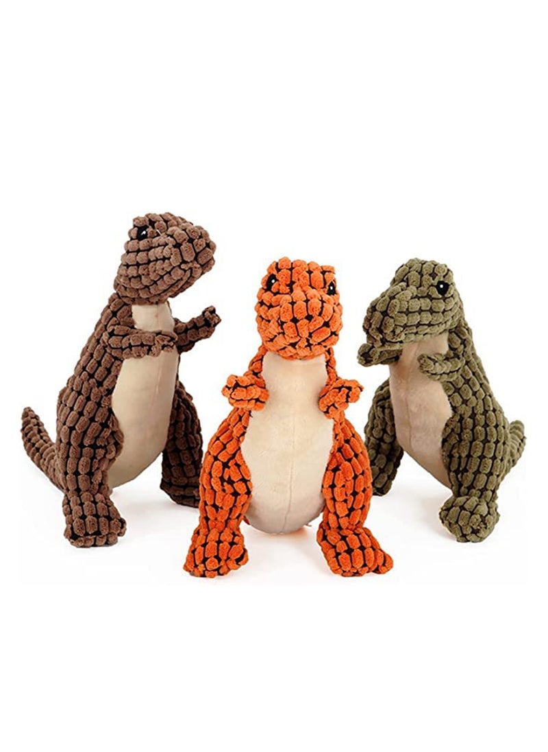 Indestructible Dino Plush Dog Toys, 3 Pack Squeaky Chew Toys for Aggressive Chewers, Perfect for Small, Medium and Large Dogs