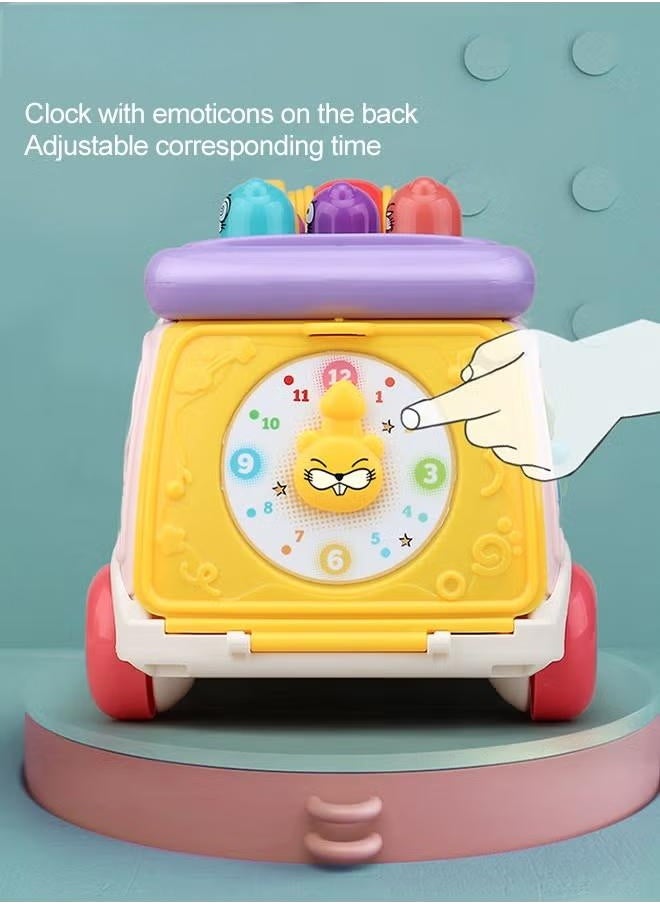 Toddler Percussion Toys Children's Multifunctional Smart Bus Toy Car Hexahedron Puzzle Tractor Bus Whack-a-Mole Spin Educational Toys Birthday gifts for boys and girls