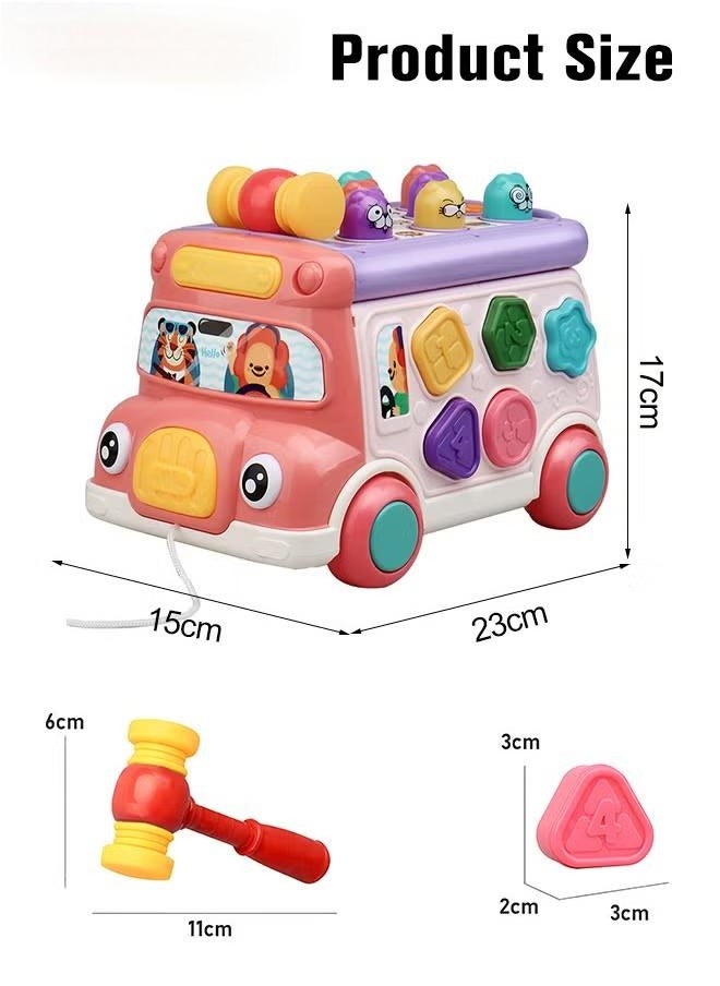 Toddler Percussion Toys Children's Multifunctional Smart Bus Toy Car Hexahedron Puzzle Tractor Bus Whack-a-Mole Spin Educational Toys Birthday gifts for boys and girls