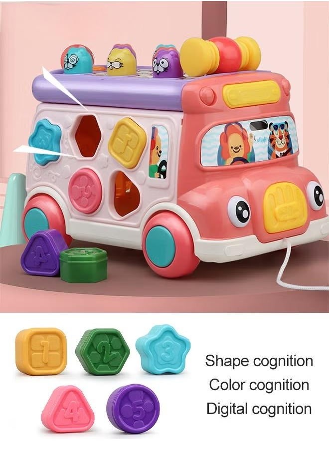Toddler Percussion Toys Children's Multifunctional Smart Bus Toy Car Hexahedron Puzzle Tractor Bus Whack-a-Mole Spin Educational Toys Birthday gifts for boys and girls