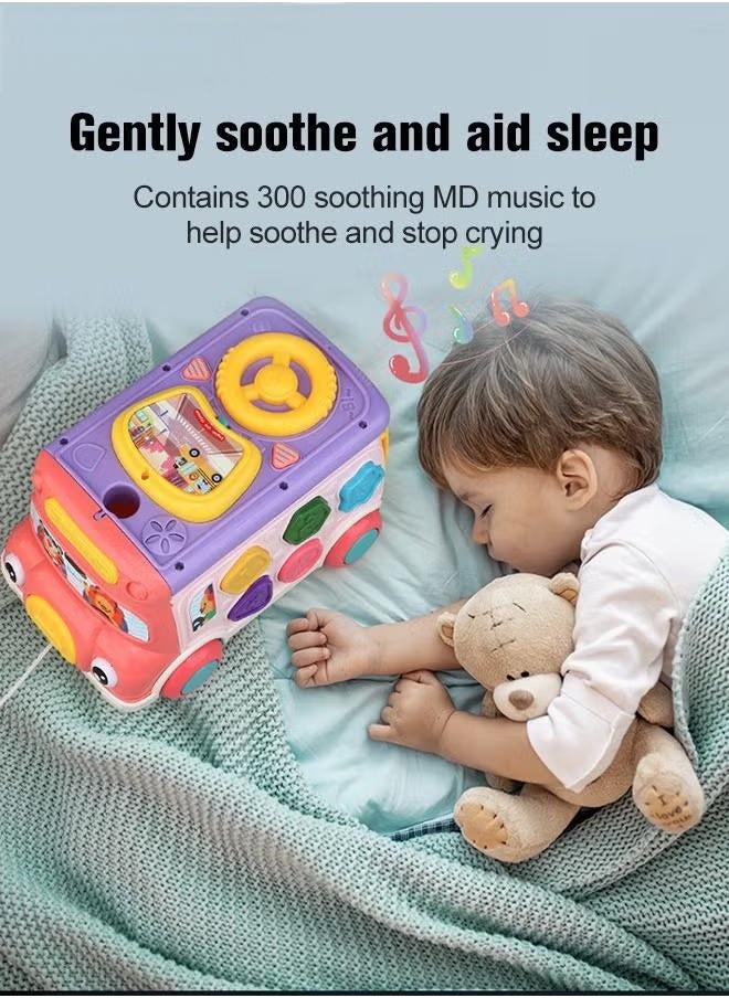 Toddler Percussion Toys Children's Multifunctional Smart Bus Toy Car Hexahedron Puzzle Tractor Bus Whack-a-Mole Spin Educational Toys Birthday gifts for boys and girls